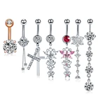 1 шт. новые модные хирургические стальные пирсинг в пупок цветок кулон пупка кнопки кольца CZ драгоценный камень Ombligo живота ювелирные изделия для пирсинга тела 14 г