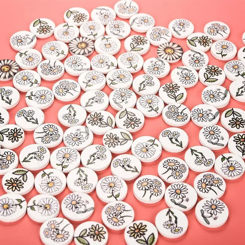 50 шт. круглые деревянные пуговицы с изображением маргариток 2 отверстия 20 мм