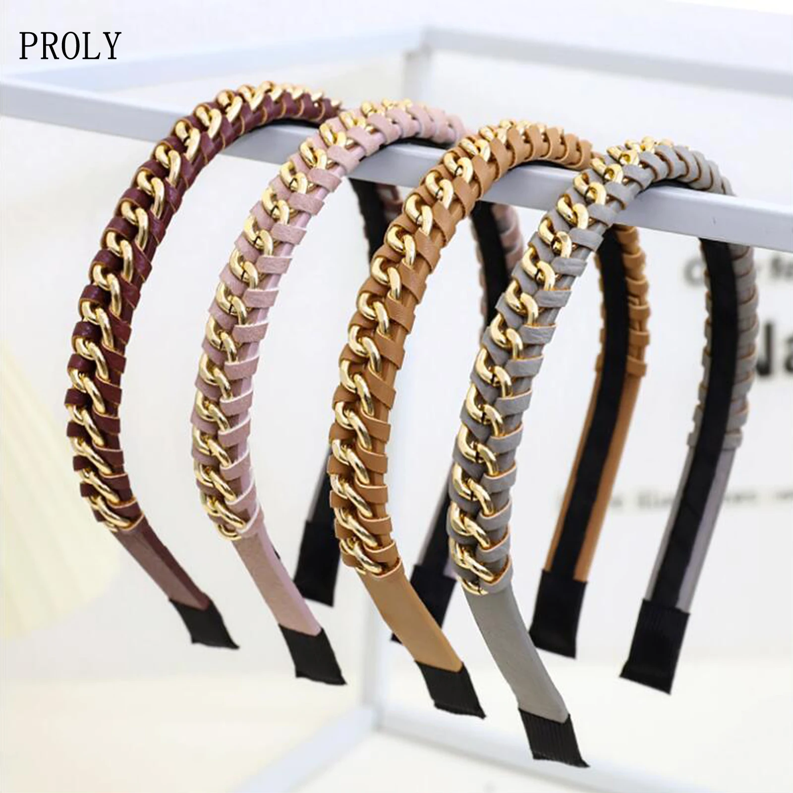 

PROLY New Fashion Women's Hairband Casual Handmade Leather Alloy Chain Cross Knot Headband Adult Hair Accessories Wholesale