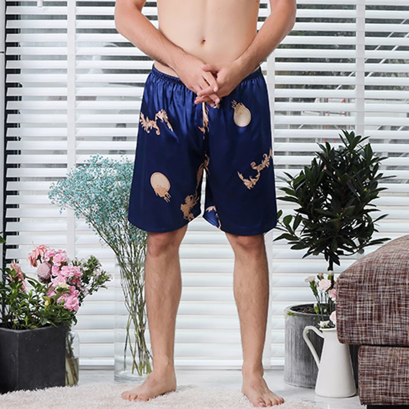 High-End New Simulation Silk Men's Pajama Pants Large Size Beach Pants Summer Breathable Casual Loose Men Shorts