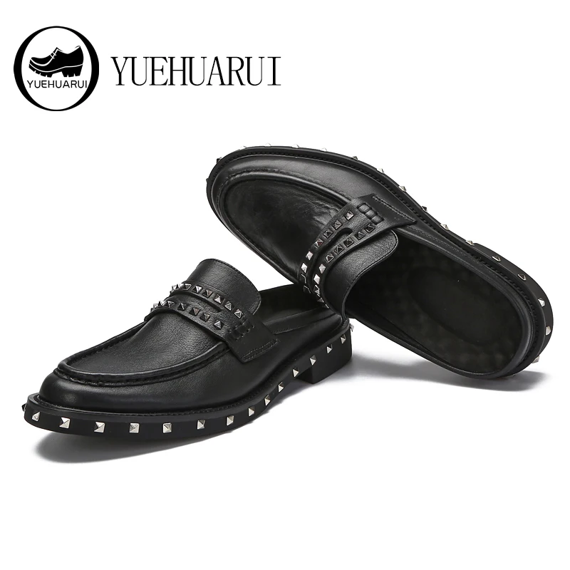 

Individual male summer tide male one foot pedal soft bottom lazy person fashion simple leisure thick bottom cowhide half slipper