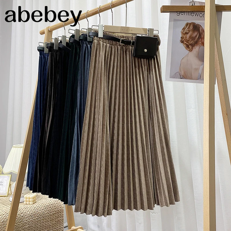 Женская плиссированная юбка с высокой талией и ремнем элегантная однотонная