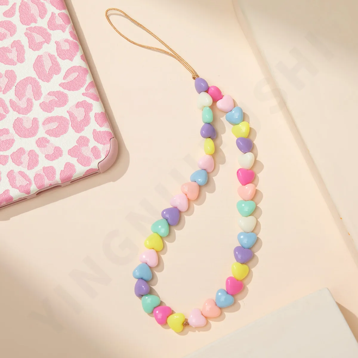 New Colorful Acrylic Bead Mobile Phone Chain Cellphone Strap Anti-lost Lanyard Hand Wrist Lanyard Girls Phone Charm Hang Rope