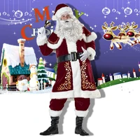 christmas santa claus costume beard lots men cosplay velvet clothes fancy dress in christmas men costume suit for adults