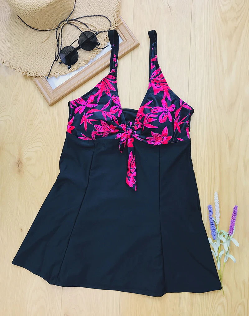 

Print Floral Swimwear Woman Push up Tankini Bikini Plus Size 5XL Vintage retro Two Pieces Swimdress With Short Swimsuits Swim