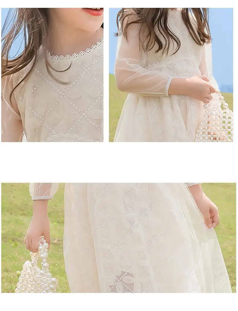 

Lovely Princess Dress For Child Girls Long Sleeve Embroidery Bohemian Chiffon Mid Length Gowns Girl's Party Beach Casual Dresses