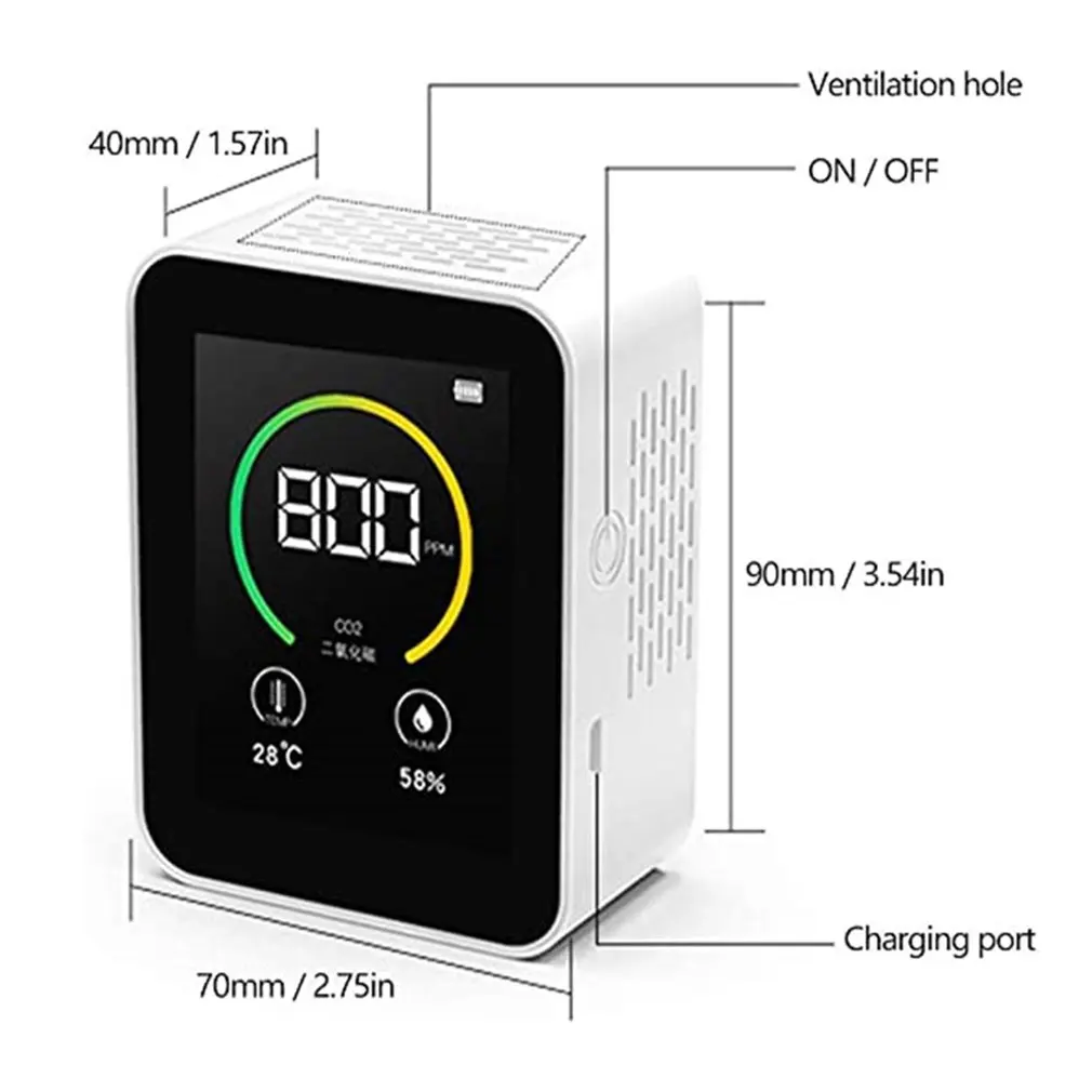 

CO2 Detector Household Air Quality Monitor CO2 Meter With Carbon Dioxide TVOC Value Electricity Quantity
