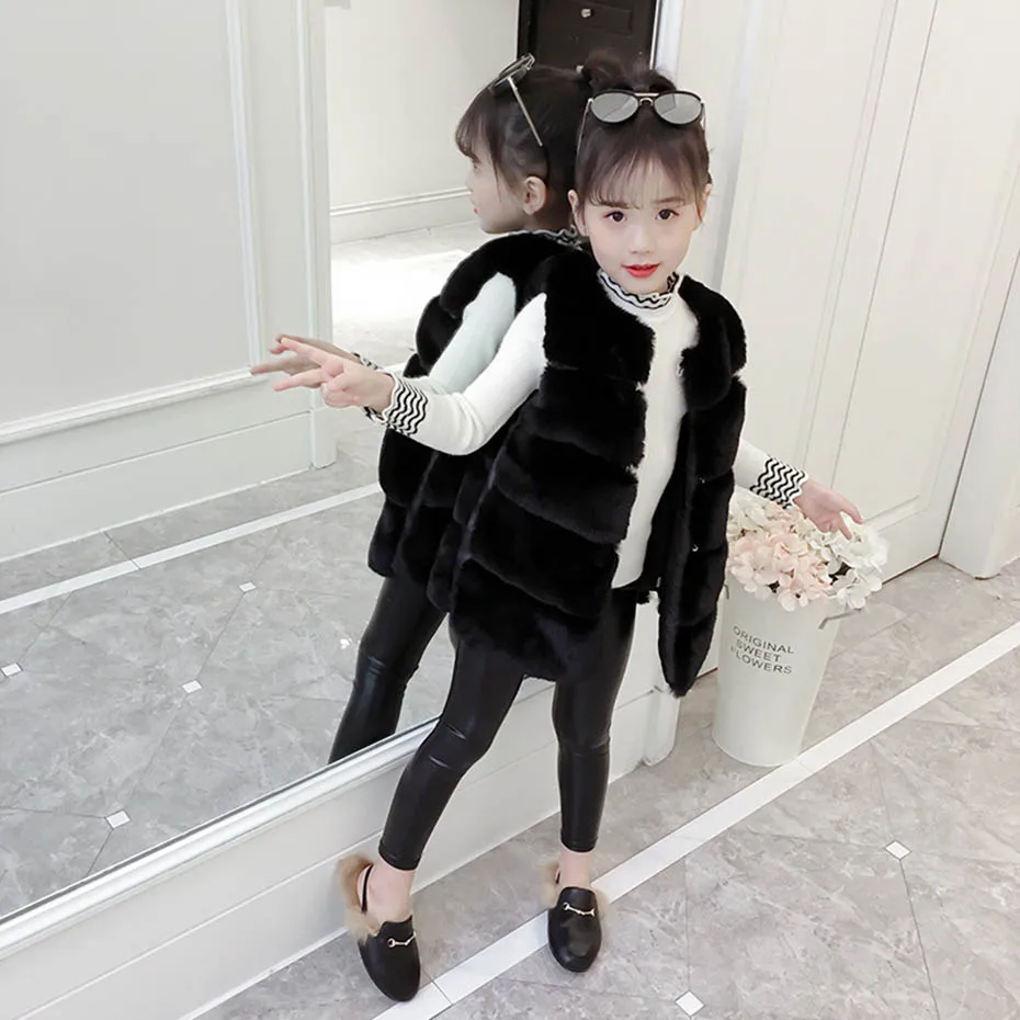 Новинка жилет для девочек однотонный длинный верхняя одежда из плотного меха
