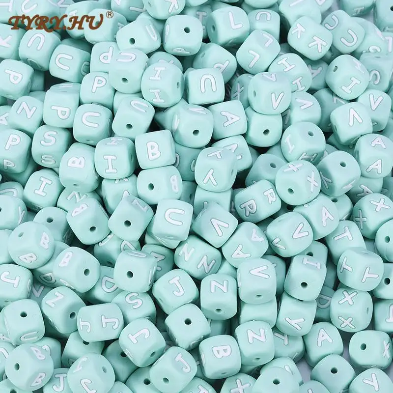 Детские бусины с Мятным английским алфавитом 12 мм английские буквы силиконовые