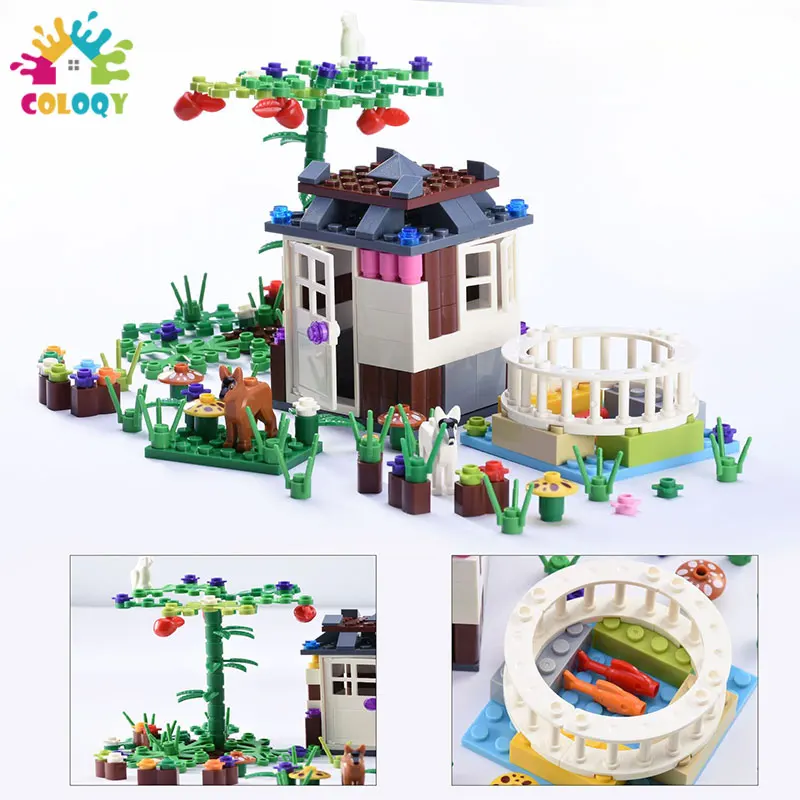 

COLOQY Toys Shrubs Rainforest Flowers and Trees Accessories Farm Street View Wooden House Building Blocks child Educational Toys