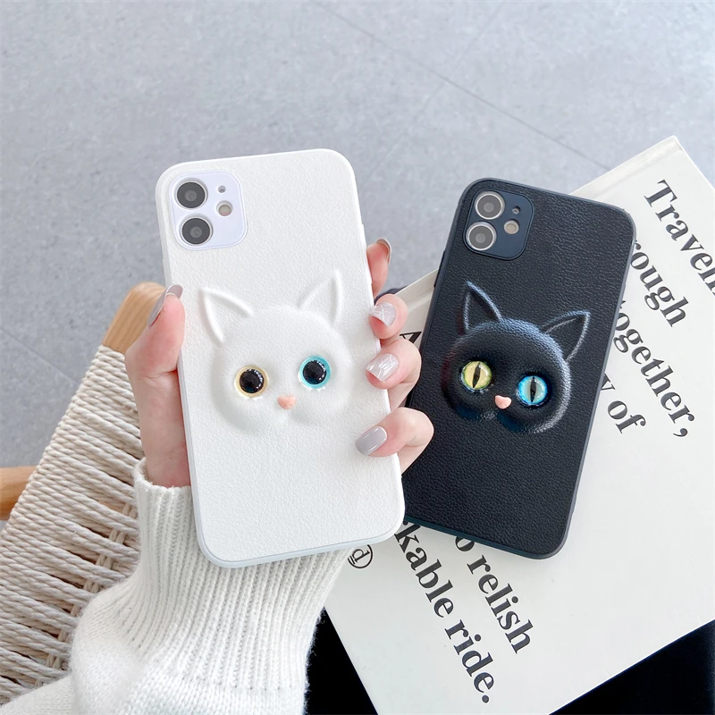 Модный мягкий чехол из искусственной кожи с аниме котом для iPhone 12 11 Pro Xs Max XR X 8 7 6 Plus