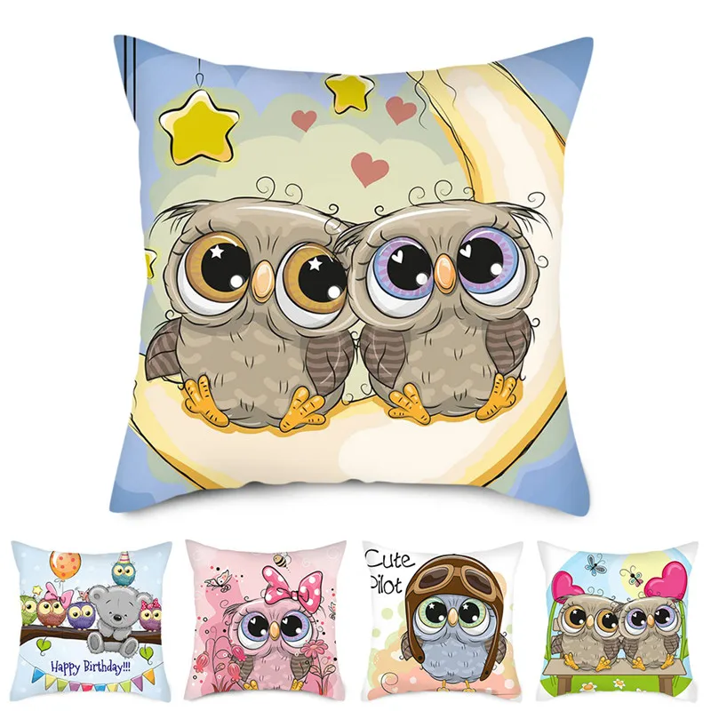 

Fuwatacchi Cartoon Owl Printed Pillow Cover Baby Nighthawk Animals Cushion Cover for Home Sofa Decorative Pillowcases 45x45cm