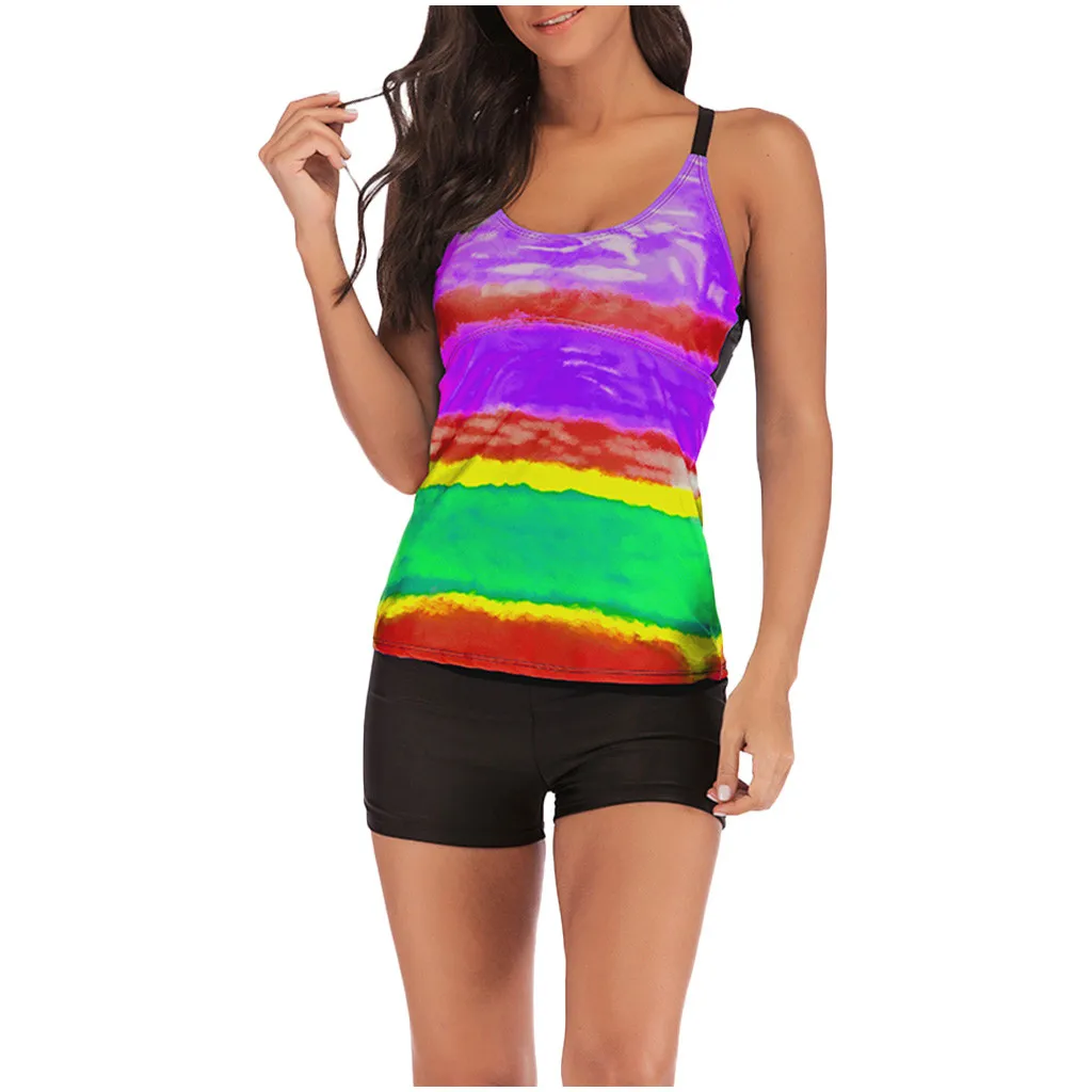 Женский купальник с принтом радужных цветов большие размеры топ высокой талией и