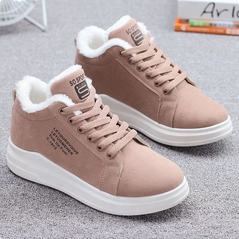 

Women's plush sneakers with lace, casual winter shoe with warm lace for women, with platform, new, 2021