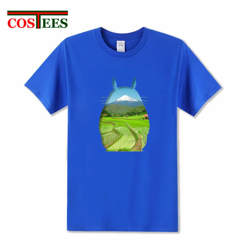 Потрясающая футболка с силуэтом Тоторо Мужская обрамлением Маунт Фудзи над