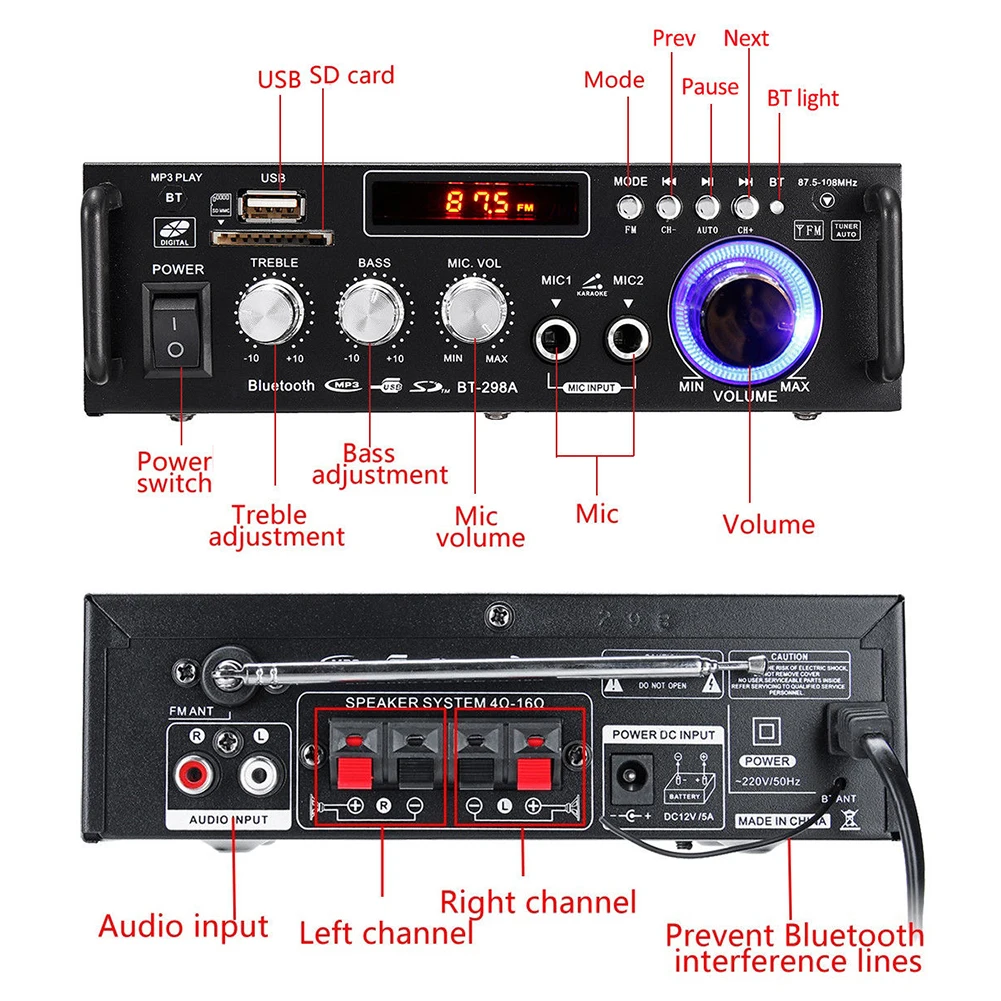 

Stereo Durable Audio Amplifier Remote Control Digital Easy Use USB HIFI Portable Car 600W Home Audio Bluetooth Music Player