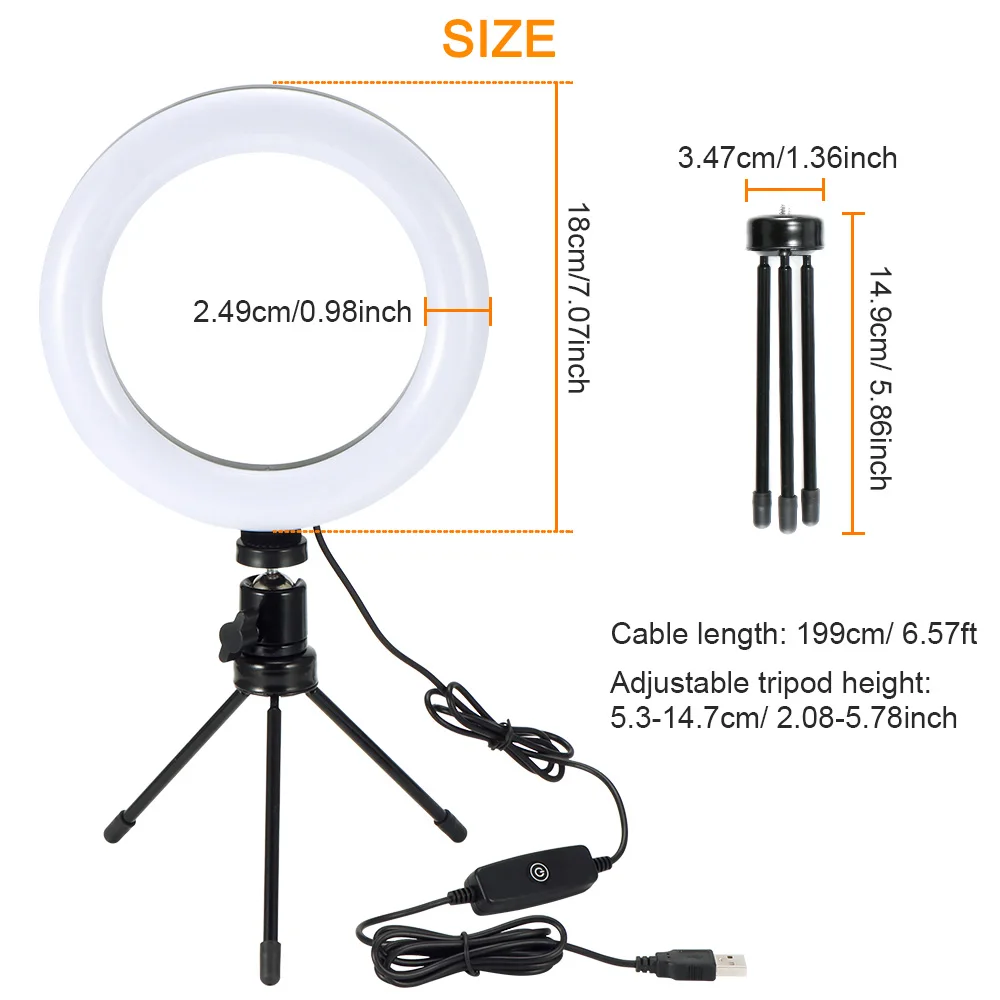 Регулируемая светодиодная кольцевая лампа 26 см со шативом|Фотографическое