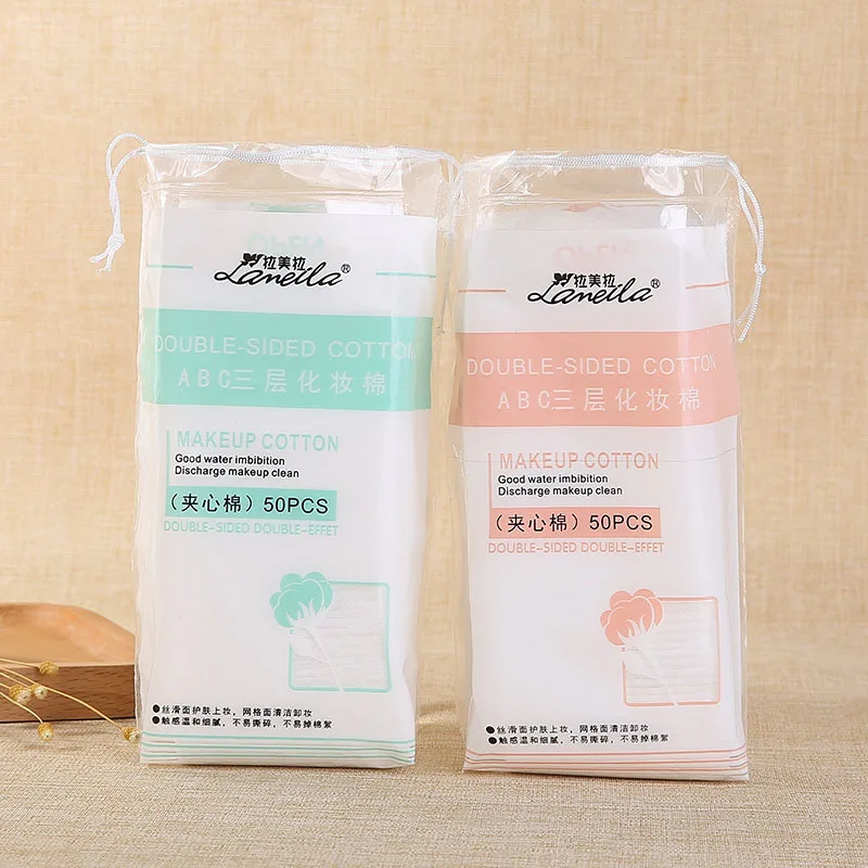 

50 Pieces / Bag 3 Layers Of Pressed Edge Sandwich Thick Cotton Non-Woven Bag Make-Up Removing Cotton Nail Removing Cotton