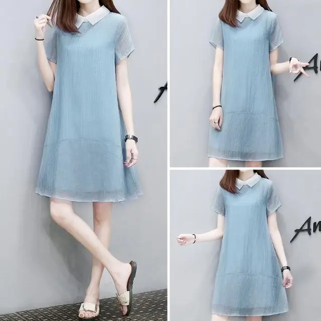 

Summer chiffon dress loose and thin skirt large size mid-length a-line dress