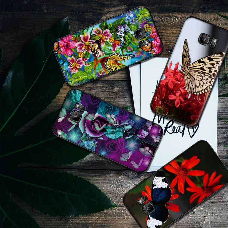 Мягкий силиконовый чехол с бабочкой на белых розах и цветами для Samsung Galaxy S6 S8 Edge S7