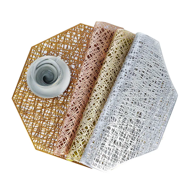 

New Creative PVC Placemat For Dinner Table Plastic Octagonal Hollow Heat-insulated Pad Waterproof Non Slip Mats Home Decoration