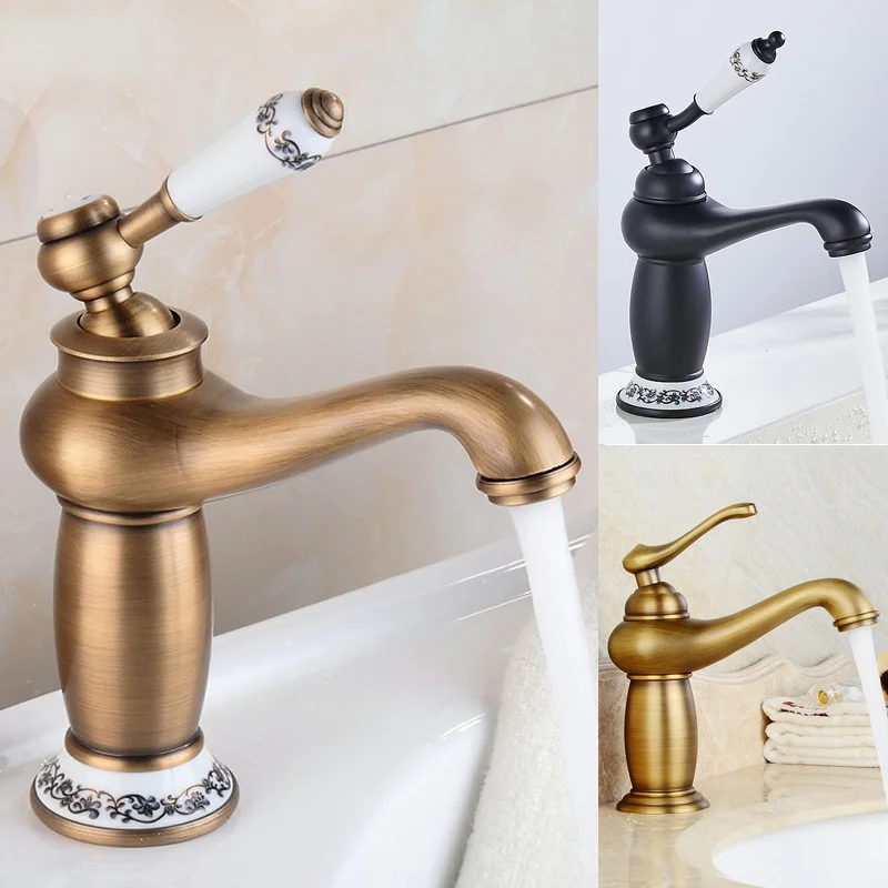

Bathroom Faucet Antique Bronze Finish Brass Basin Sink Solid Brass Faucets Single Handle Water Mixer Taps Bath Crane