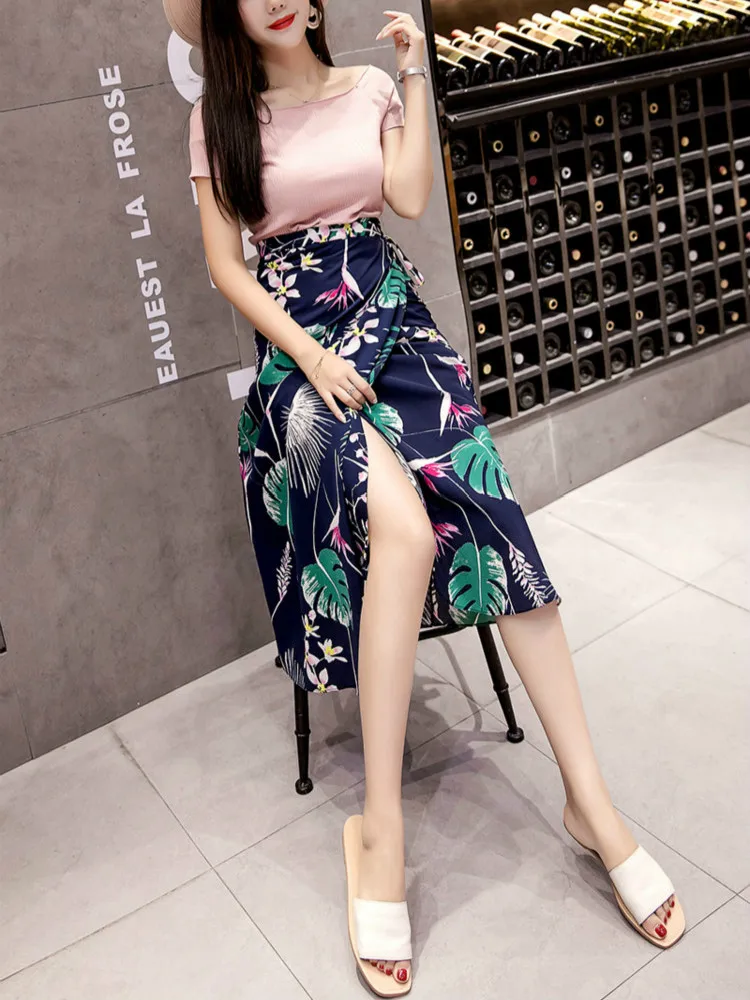 

Women's Long Skirts Summer 2020 New Chiffon One-Piece Mid-Length Floral Seaside Vacation Beach Wrap Skirts Variety of Wear Dress