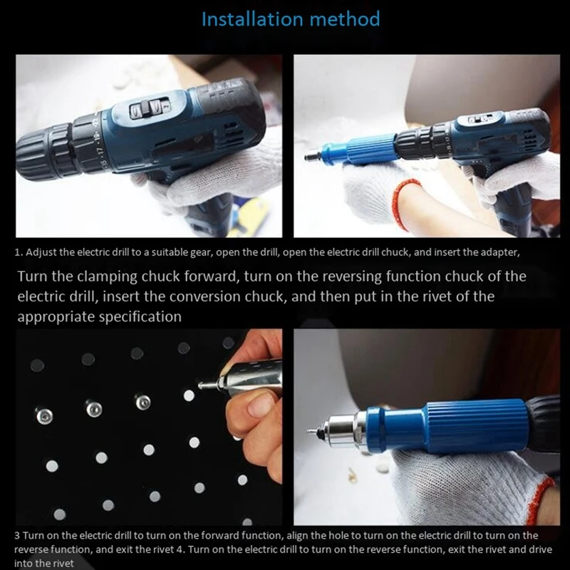 

Electric Pull Rivet Drill Adaptor Insert Riveting Adapter for Cordless Kit Riveting Tool Nail Feature Riveters
