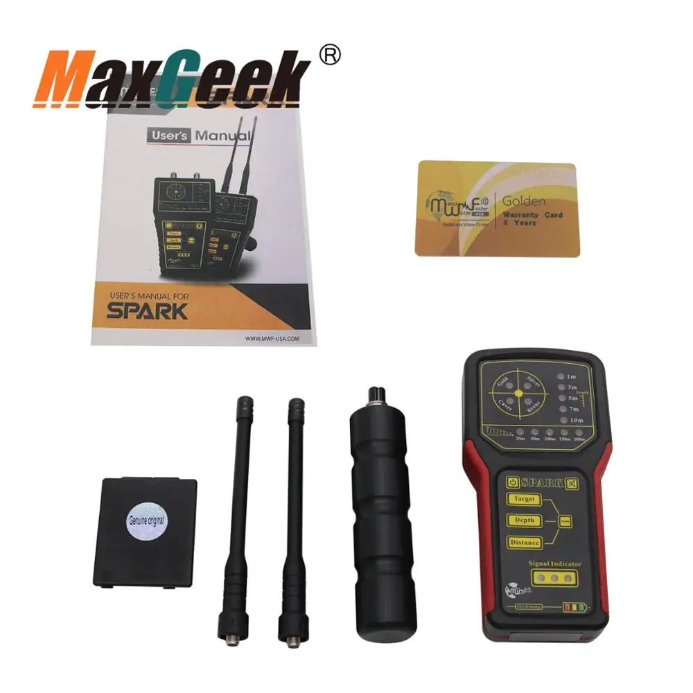 Maxgeek Maxspark 100 большой диапазон детектор металла золота с 2 антеннами чехол для