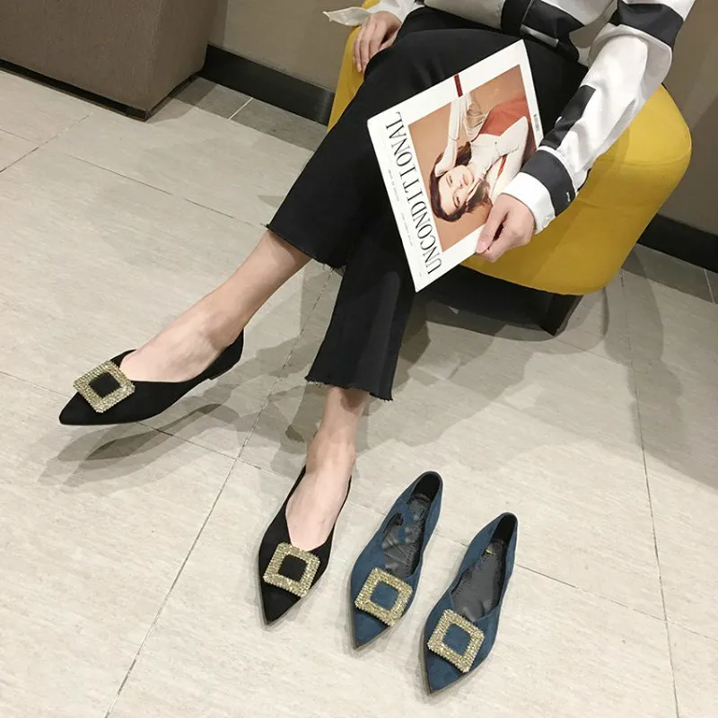 2019 туфли на плоской подошве Женская обувь с острым носком Повседневная