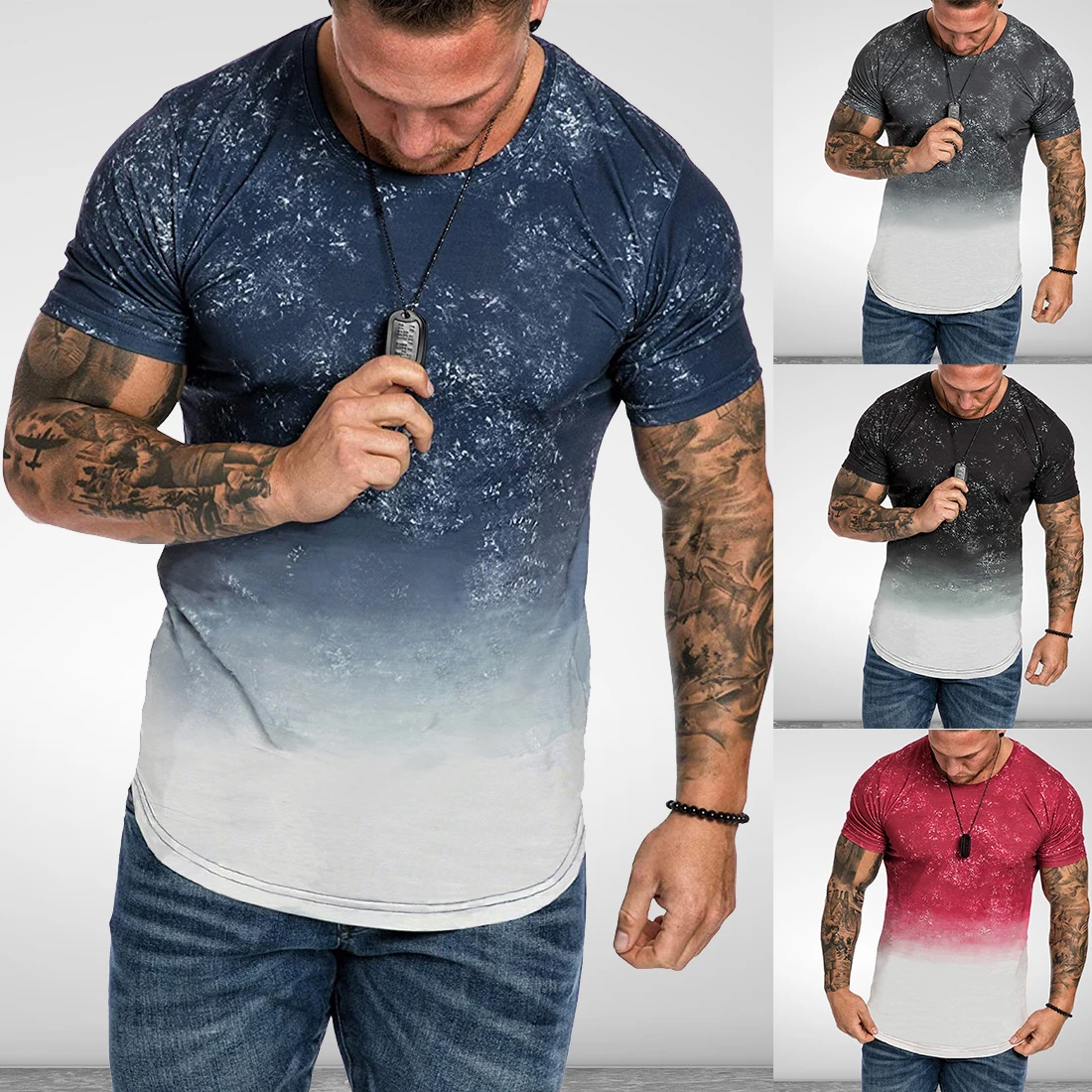 Футболка Lasperal мужская с круглым вырезом топ коротким рукавом и градиентом