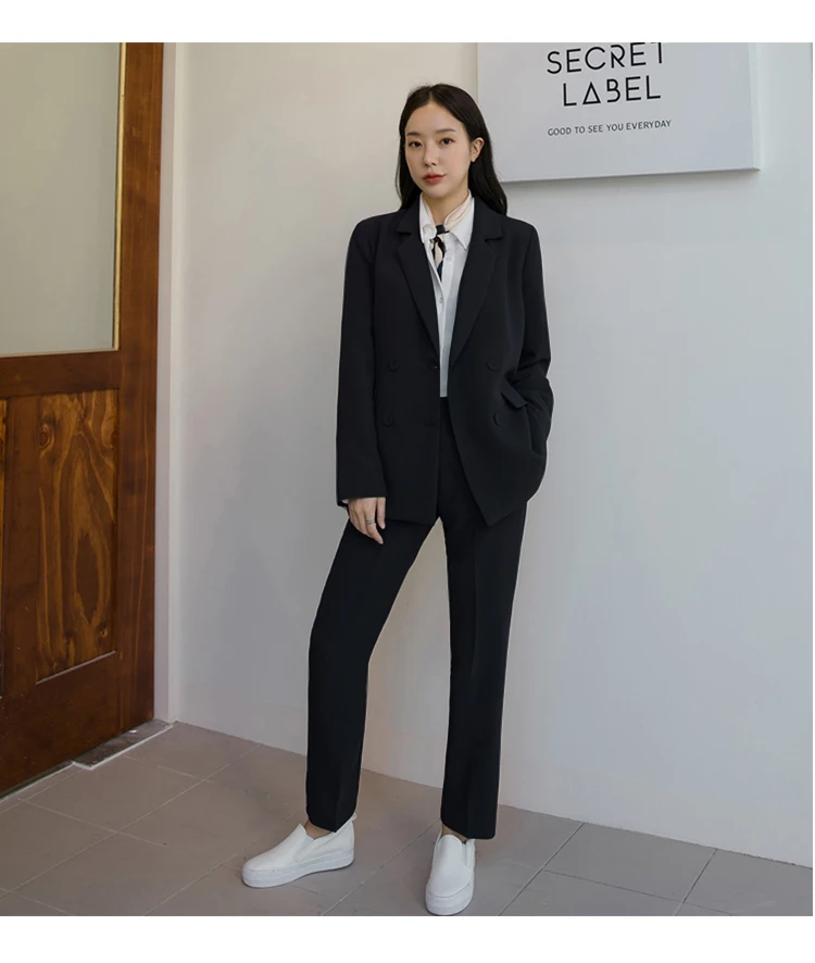 

Women Spring Fashion Solid 2 Piece Set Blazer Set Casual Elegant Slim Jacket Pant Suit Office Ladies Work Double Breasted Suit