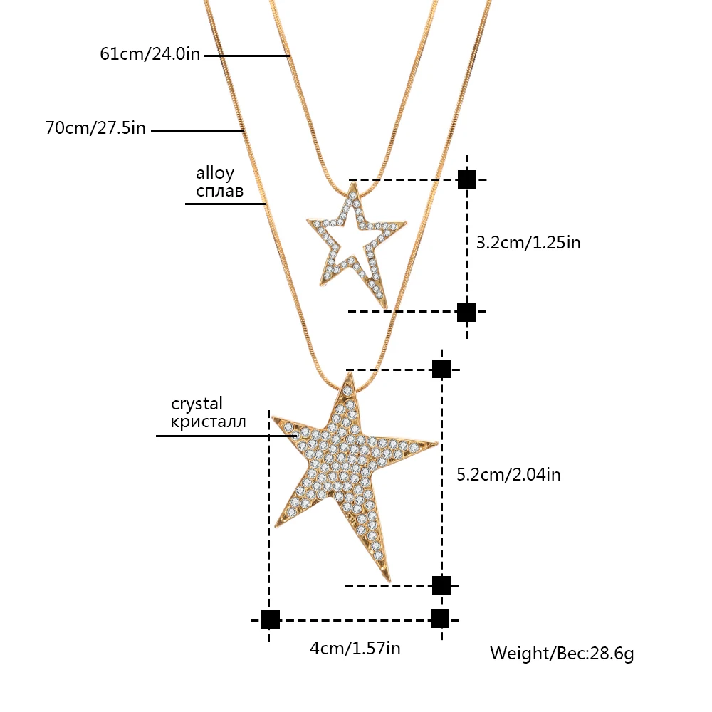 Большие стразы подвеска в виде звезды ожерелья для женщин массивные ювелирные
