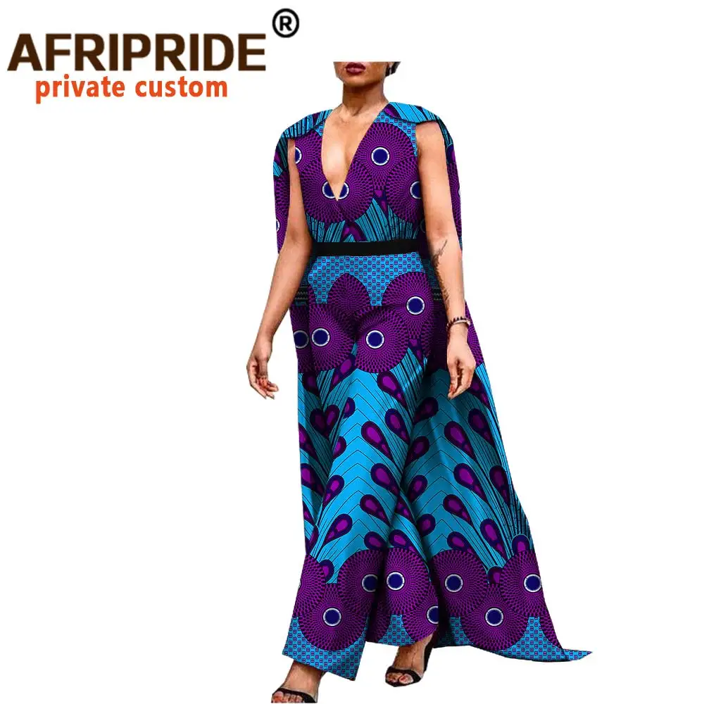African Clothes for Women Jumpsuit with Belt Romper Ankara Print Bodysuit Sleeveless V-neck Plus Size Fashion Outfits A1829004