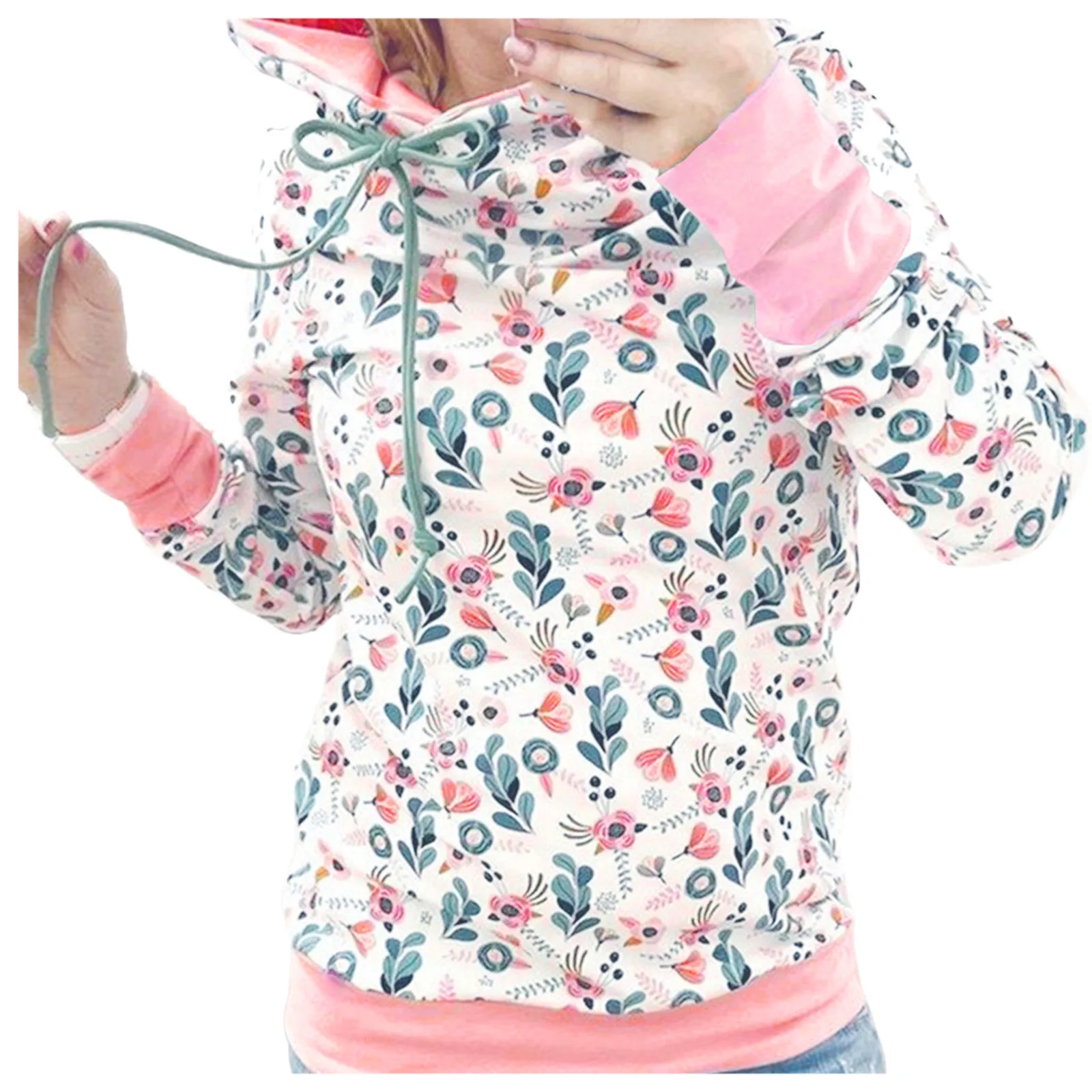 

Худи женское с цветочным принтом, на завязках, с капюшоном