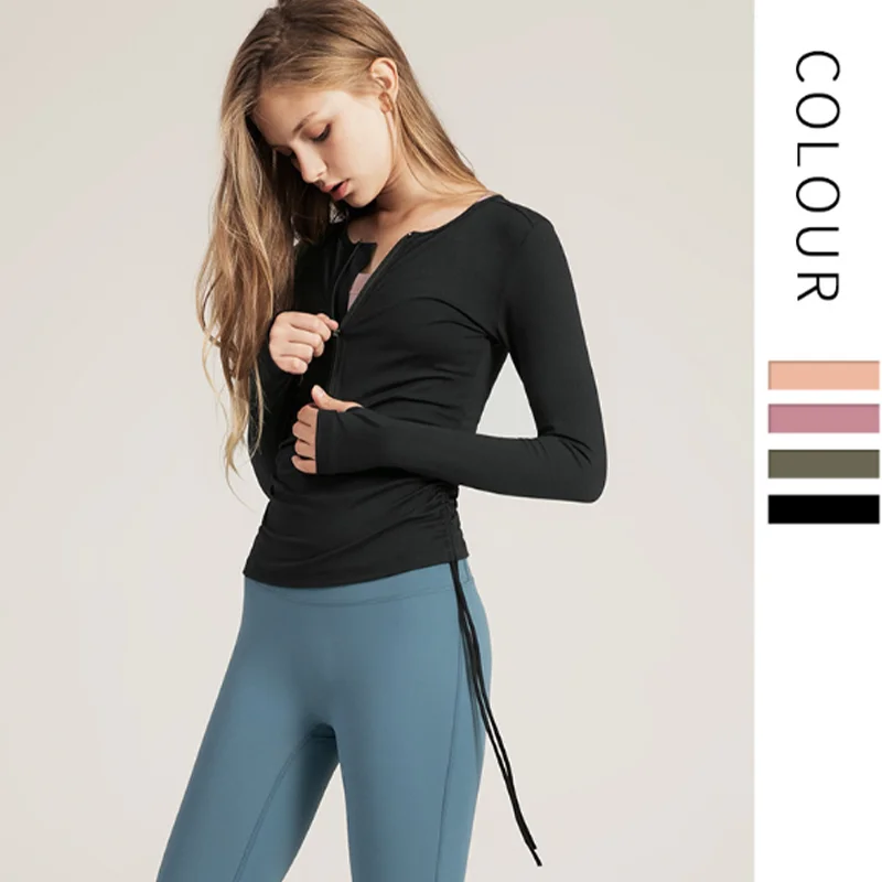 Одежда для йоги на шнурке топы повседневная тонкая быстросохнущая бега молнии