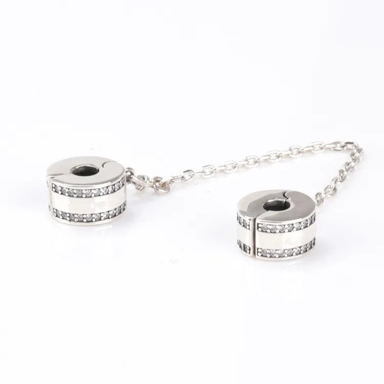 

Original 925 Sterling Silver Color Round With Double Row Crystal Cz Safety Chain Fit Pandora Women Bracelet & Necklace Jewelry