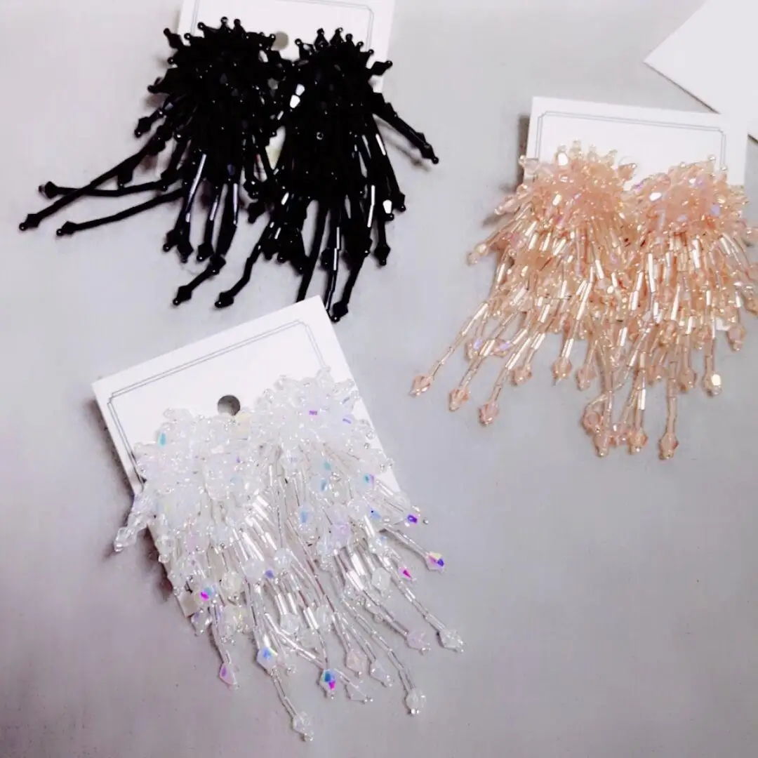 Модные длинные висячие серьги с бусинами богемные женские кисточками вечерние