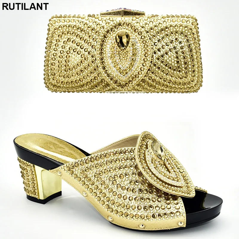 Последние Нигерии Для женщин комплект из обуви и сумки украшенные Стразы в