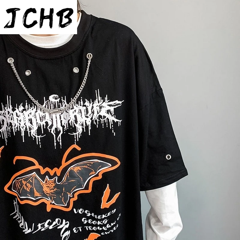 

2021 Causal Loose Short-sleeved T-shirts Summer Ins Korean Orange Bat Printing Female Hip-hop Half-sleeved Tops Men and Women Lo
