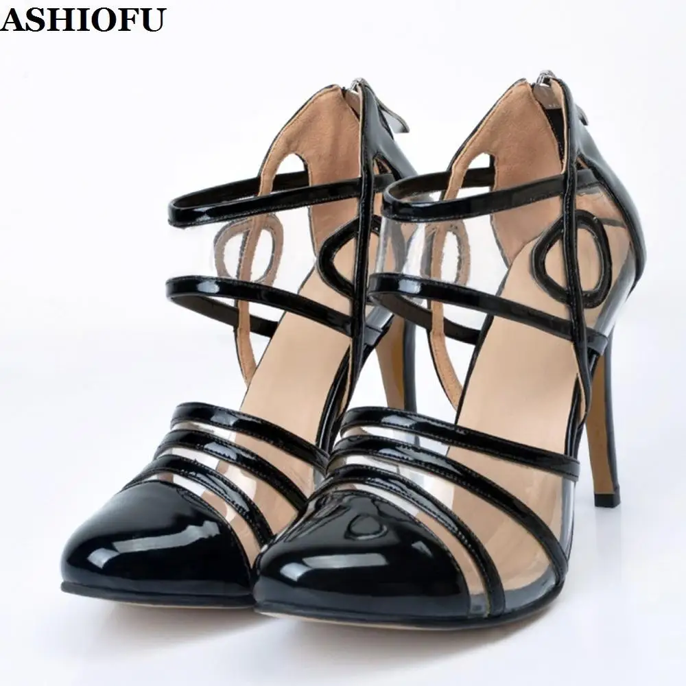 ASHIOFU Handmade Hot Style Ladies High Heel Pumps PVC Leather Sexy Party Prom Dress Shoes Stiletto Evening Fashion Court Shoes