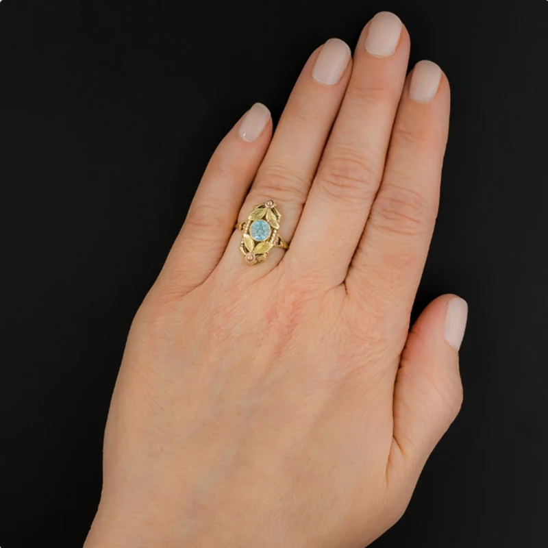 

Fashion Gold Color Ring Leaf Blue Zircon Engagement Bridal Wedding Rings For Women Vintage Classic Jewelry Gifts A4M471