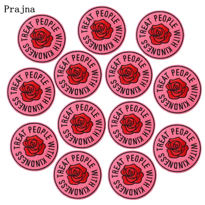 

Prajna 10PCS Round Red Rose Patch Stripes Embroidered Patches For Clothing Iron On Patches Cartoon Patches For Clothes Appliques