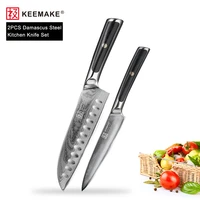 keemake santoku utility knife damascus japanese vg10 steel razor sharp meat cutter chefs tool g10 handle 2pcs kitchen knife set