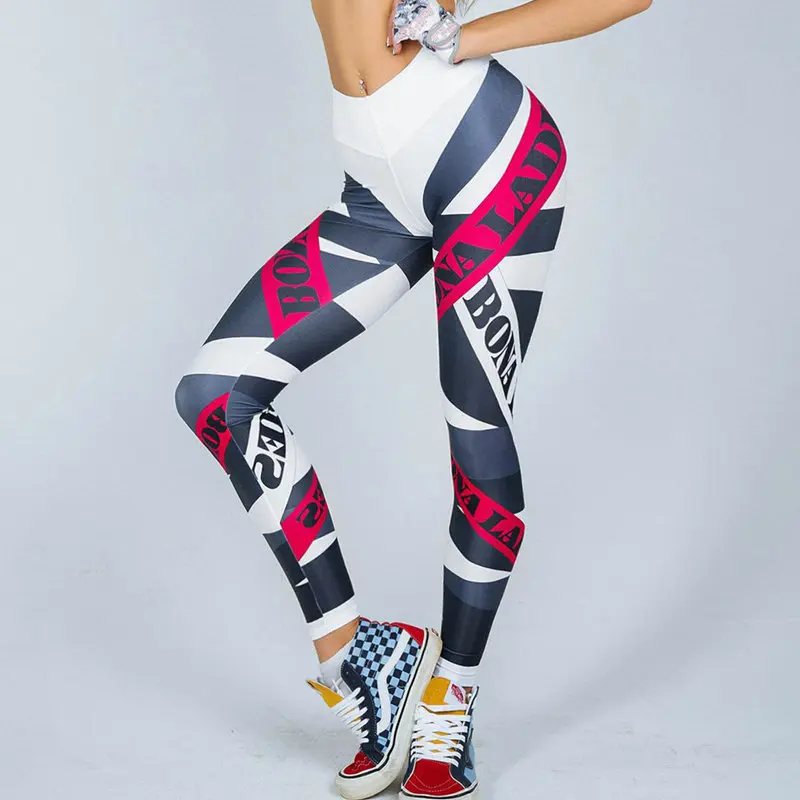 Штаны для йоги женские спортивные Леггинсы бега высокая талия принт лосины