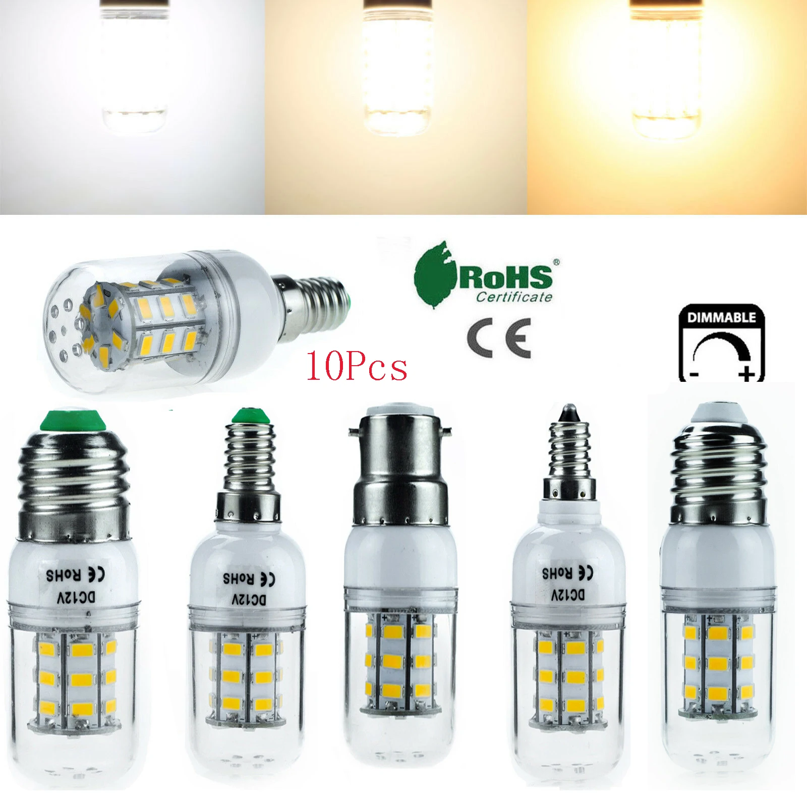 10Pcs/lot Dimmable E27 E14 B22 E12 E26 7W LED Corn Bulbs Light 5730 SMD Lamp Bright 12V 24V
