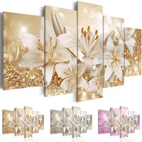 canvas painting modular wall art 5 pieces wealth luxury golden lily flowers pictures home decor print pink sliver blossom poster