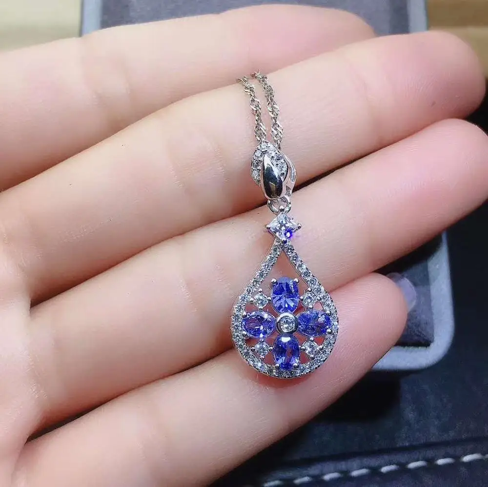 Новая Мода Танзанит ожерелье натуральный танзанит кулон Твердые S925