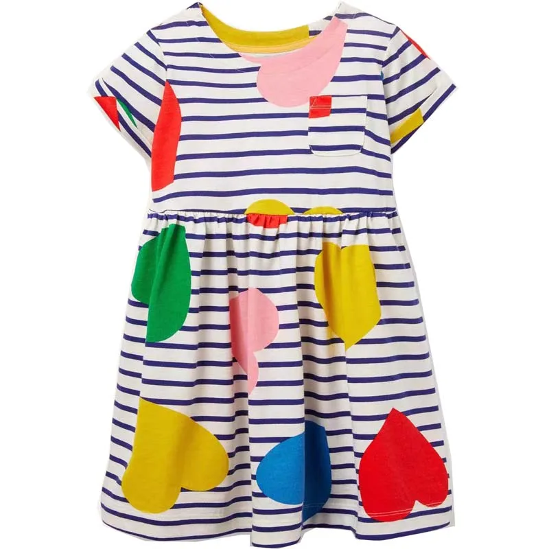 

Summer Kids Children Girls Dress Heart Dot Print Birthday Party Princess Dresses Girls Clothing Stripe Clothes 2021