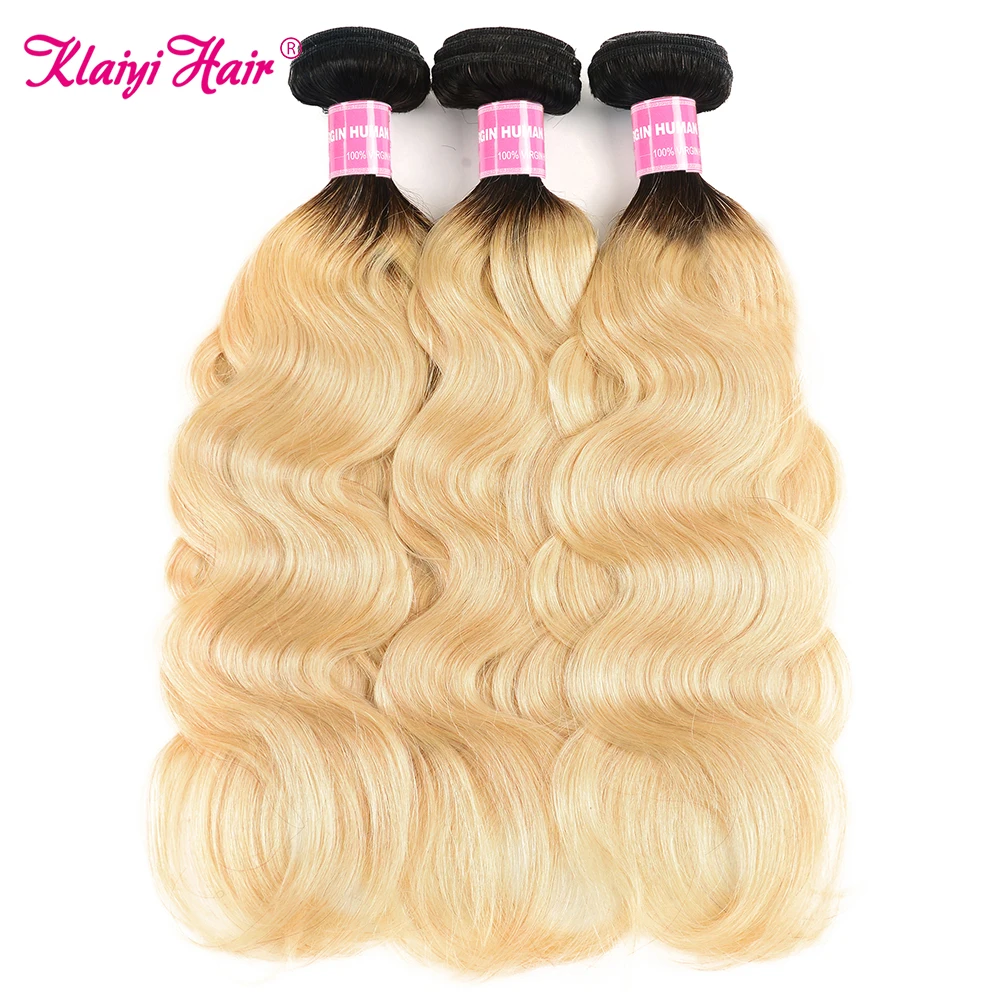 

Klaiyi Hair Ombre Blonde Body Wave Human Hair Bundles Brazilian Remy Hair Weave Extensions With Dark Root T1B 613 Bundle Deals